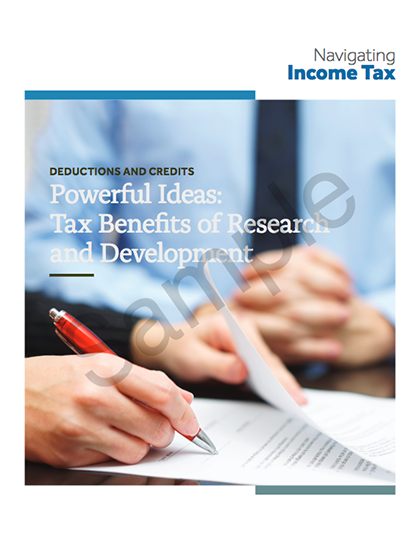 Tax Benefits of Research and Development cover sheet